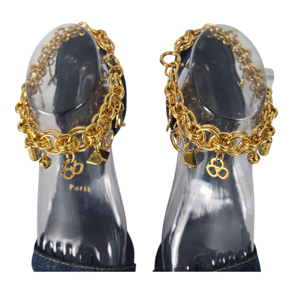 Christian Louboutin Gourmi Sandal 100 Denim Gold Charm Anklet Heel 39 w/ Box - Picture 6 of 16